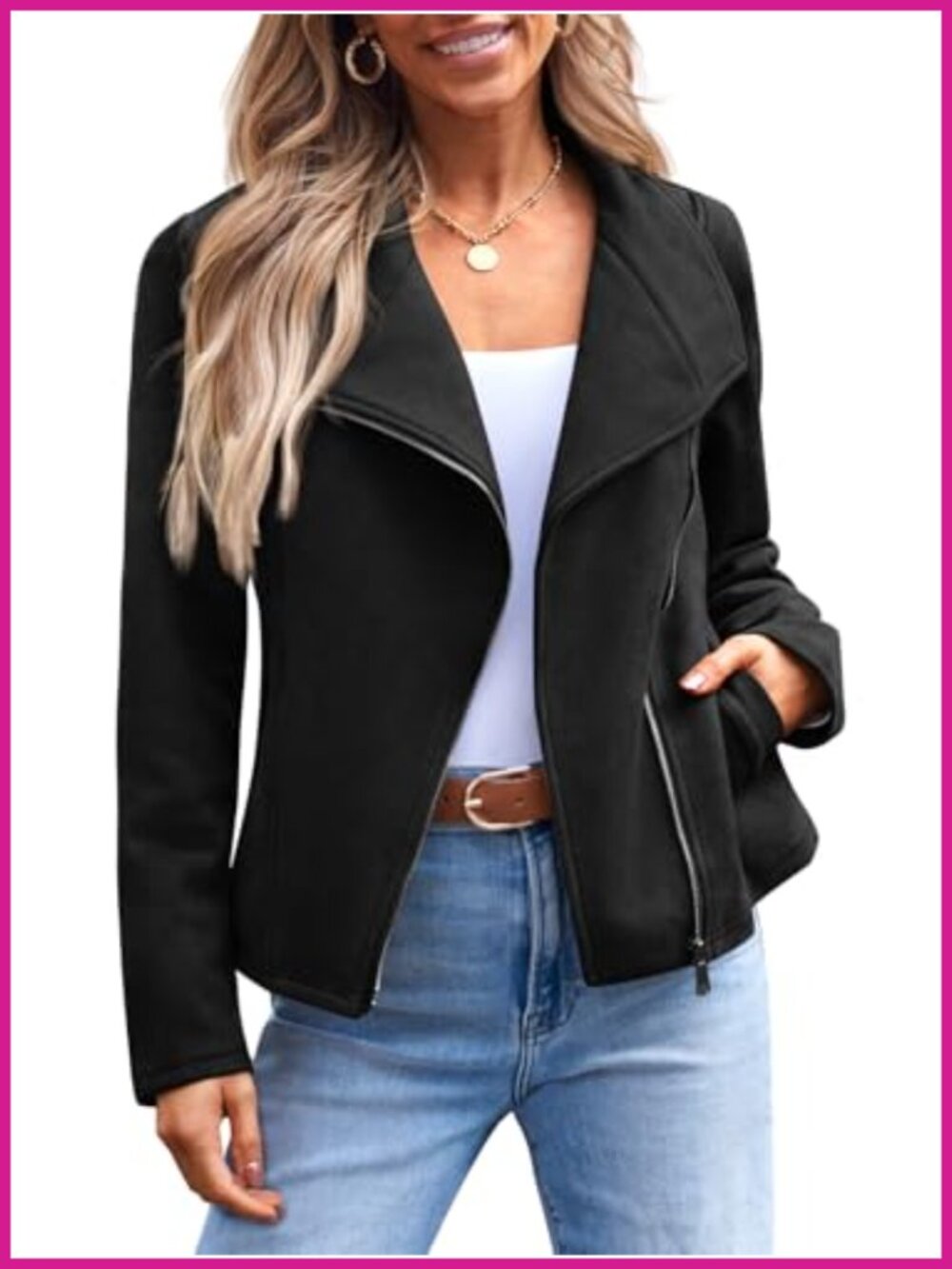Faux Suede Moto Jacket Lightweight Fall Layering Casual